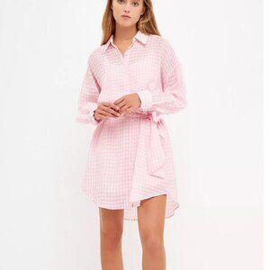 English Factory Women's Striped Belted Tunic Shirt Dress